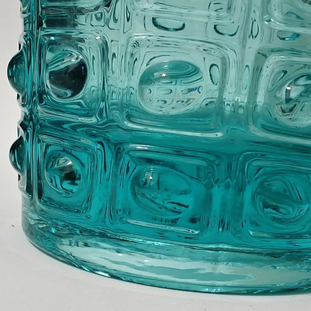 MCM Sklo Union Art Glass Vase Turquoise Blue Geometric Czech Vintage 60s Hobnail